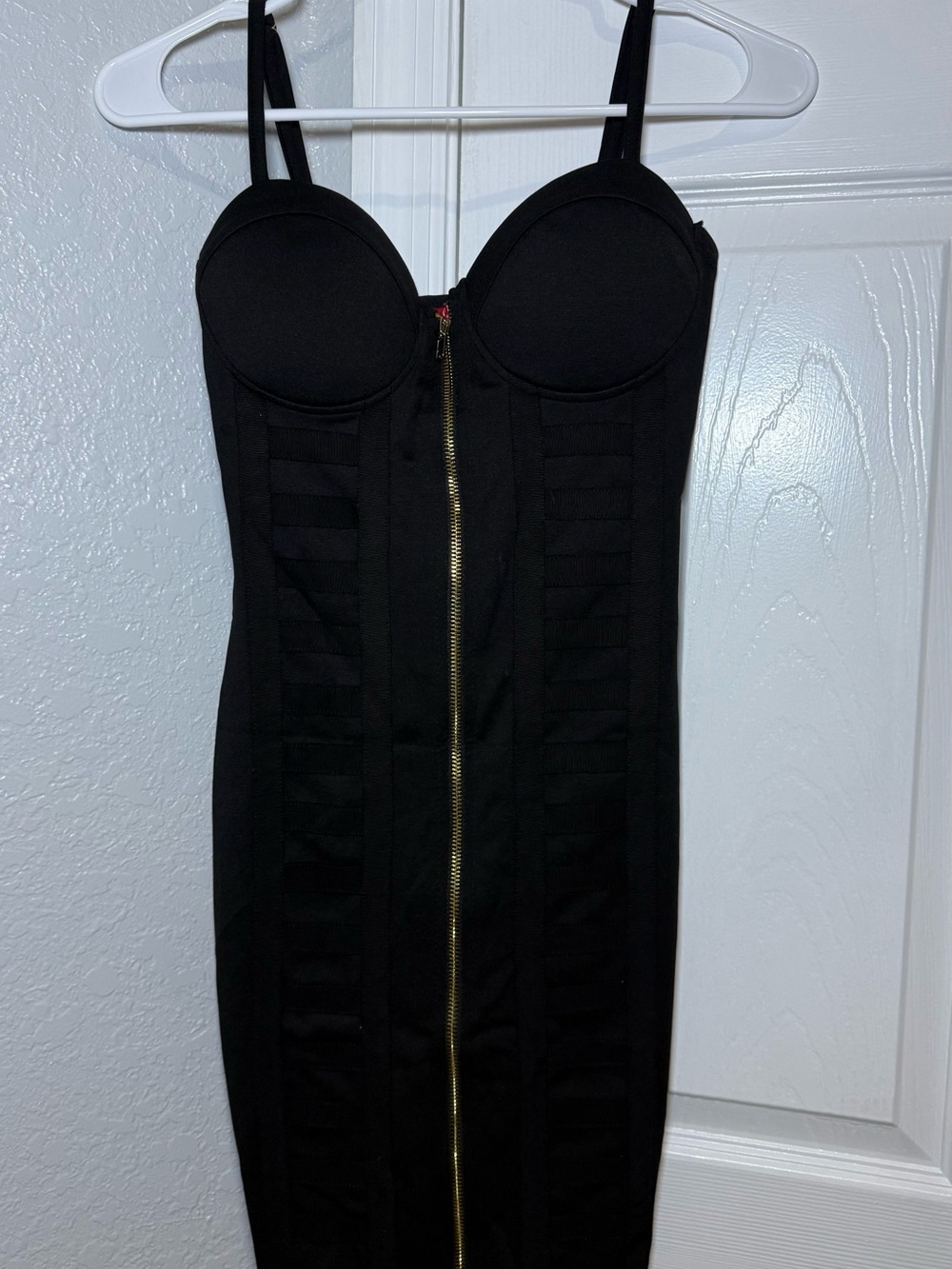 Guess Black Midi Bodycon Dress with Gold Zip